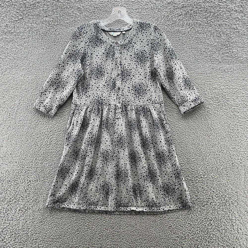 Boden Dress Womens 8 Petite Gray Floral Print Briar T Shirt Knit Knee Length